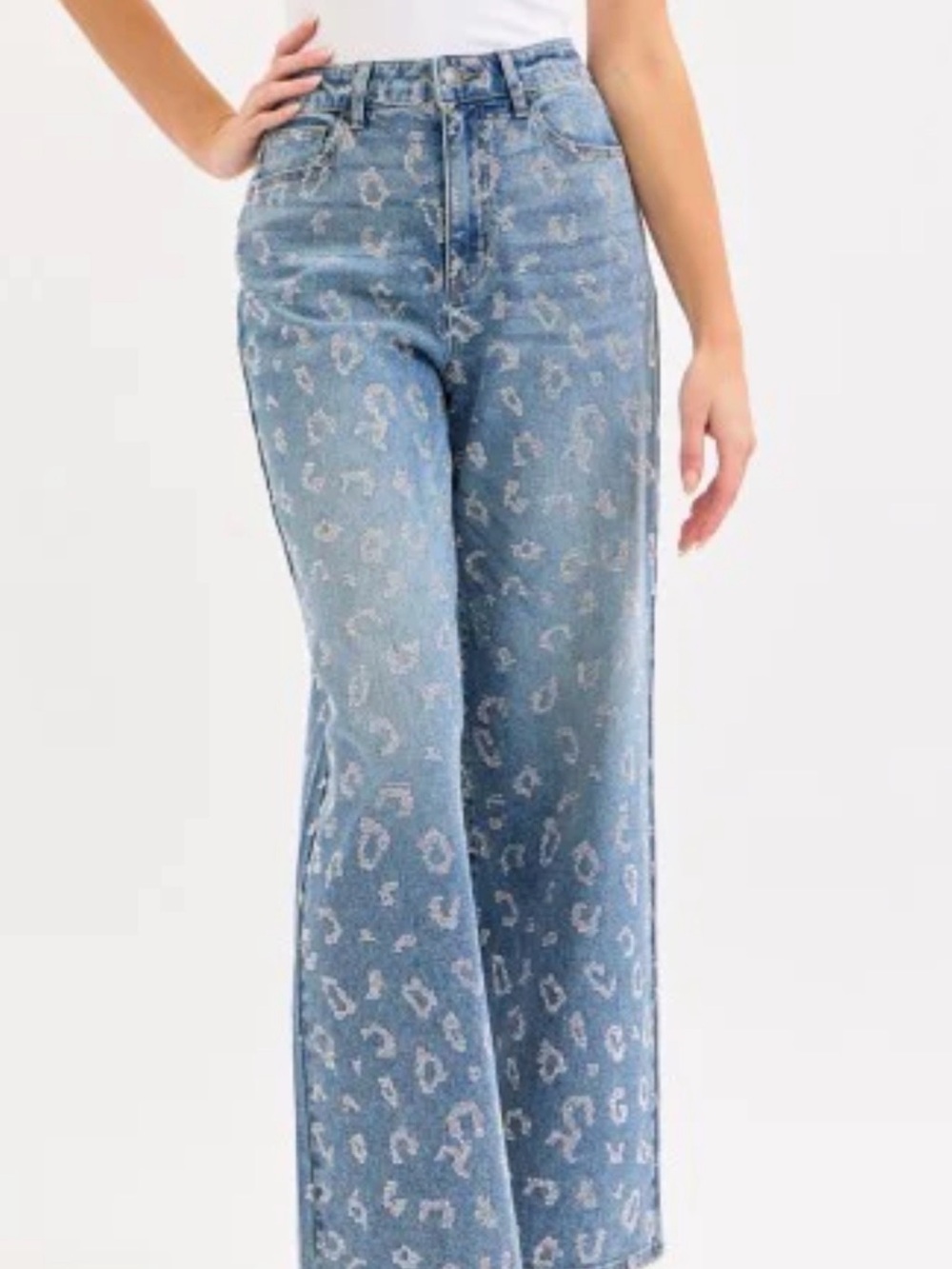 Cello Blue Subtle Leopard Print Wide Leg Jeans - Picture 3 of 11